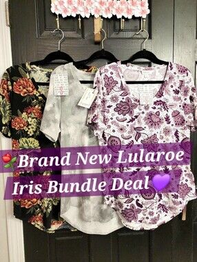 Lularoe Iris Tee Top Shirt Short Sleeve Floral Black Purple Small Medium New